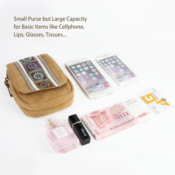 Embroidery Canvas Crossbody Bag Cell phone Pouch Coin Purse for Women - Picture 7 of 7